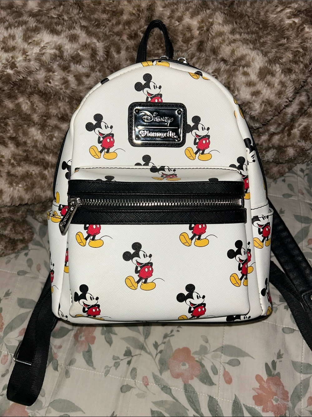 Loungefly White Mickey Mouse Mini Backpack with Red & Yellow Accents